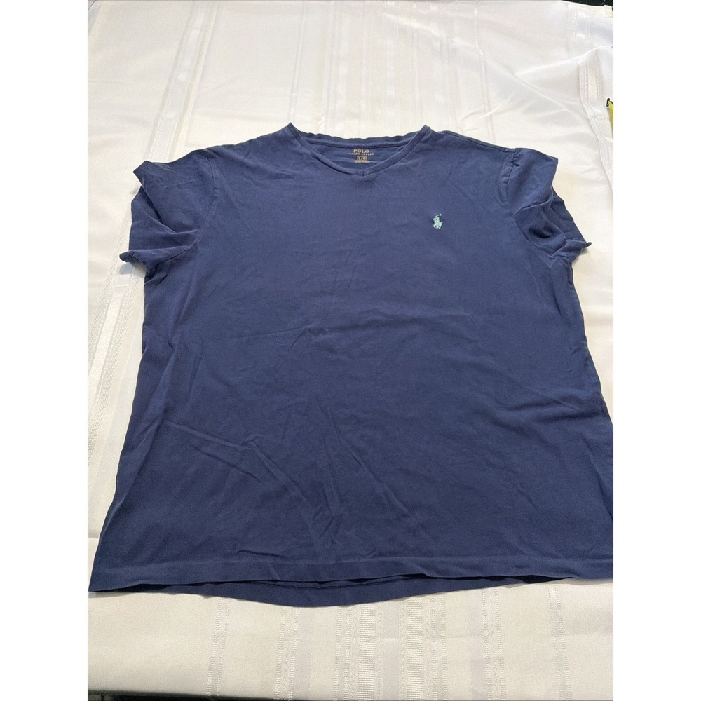 Polo Ralph Lauren Mens V-Neck T-Shirt Navy Blue Green Pony Logo Large L